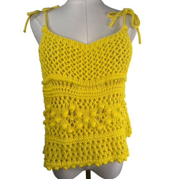 2/$30 ZARA XS Yellow Crochet Knit Cotton Tank Top With Adjustable Tie Straps - Picture 11 of 14
